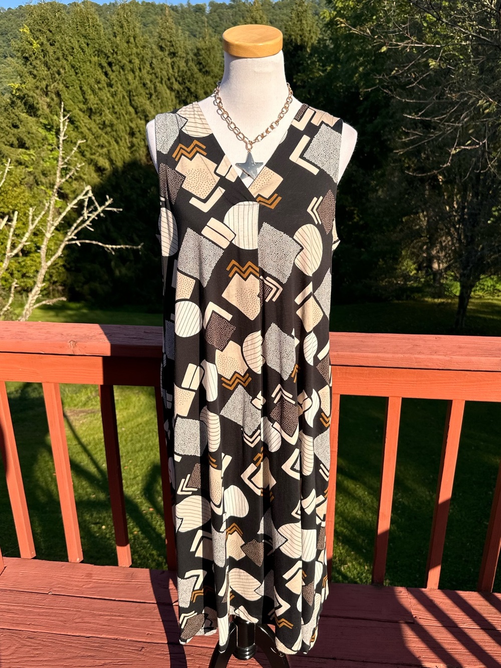 Gudrun Sjödén Lagenlook Black Abstract Geometric Print Sleeveless Maxi Dress